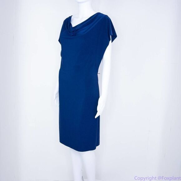 Komarov USA-made navy blue drop cowl neck dolman sleeve dress, L - Picture 15 of 16